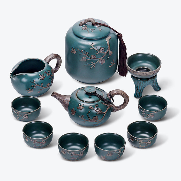 Green Plum Blossom Ceramic Kung Fu Tea Set