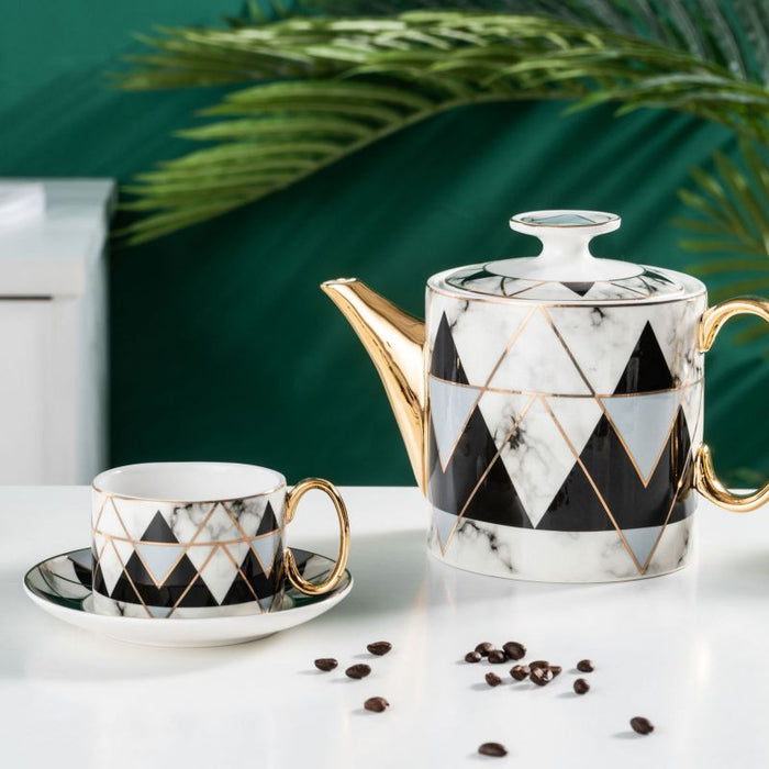 Black Diamond Lattice Golden Trim Coffee & Tea Set