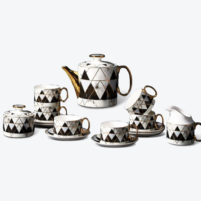 Black Diamond Lattice Golden Trim Coffee & Tea Set