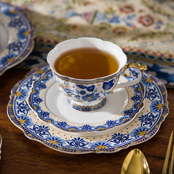 Blue And White Floral Bone China Coffee & Tea Set