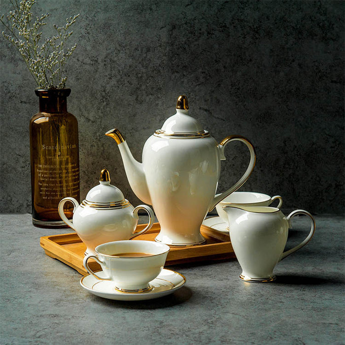 Golden Trim Elegent Bone China Coffee & Tea Set