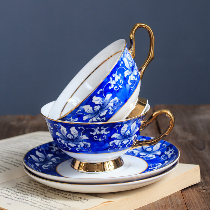 White Lily Golden Trim Bone China Cup And Saucer Set