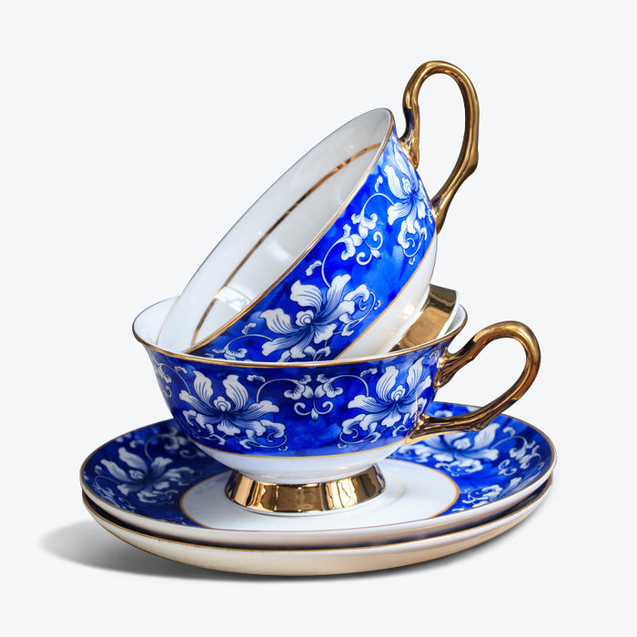 White Lily Golden Trim Bone China Cup And Saucer Set