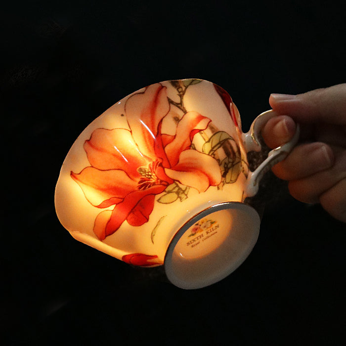 Red Flower Bone China Cup And Saucer Set