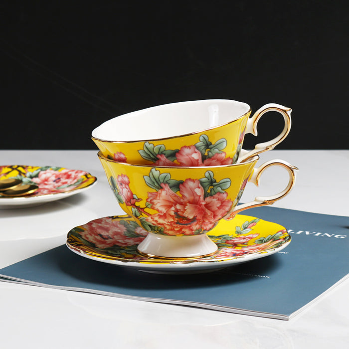 Yellow Peony Bone China Cup And Saucer Set