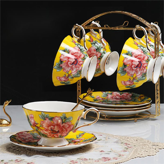 Yellow Peony Bone China Cup And Saucer Set