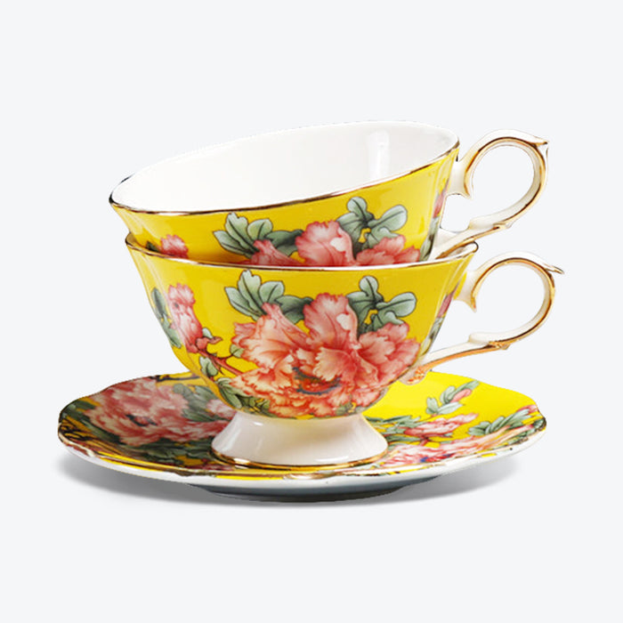 Yellow Peony Bone China Cup And Saucer Set