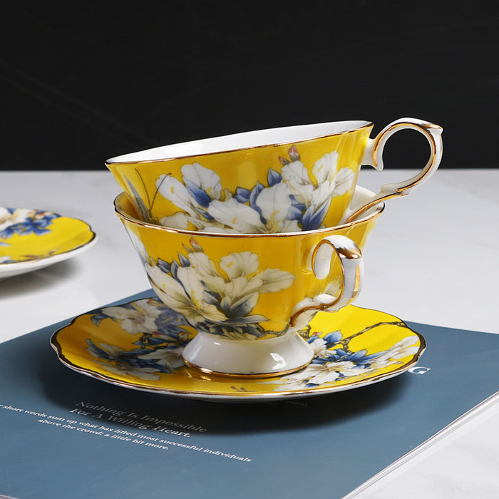 White Peony Bone China Cup And Saucer Set