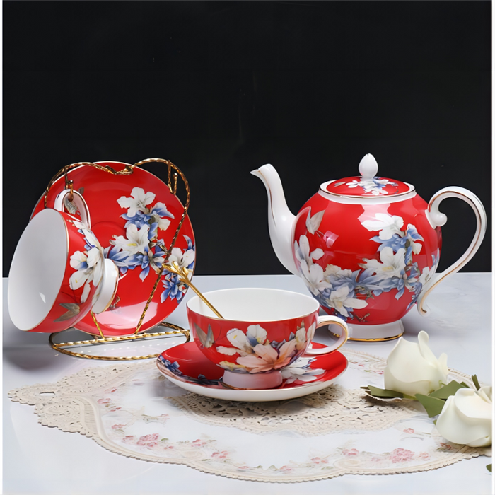 Red Peony Bone China Coffee & Tea Set
