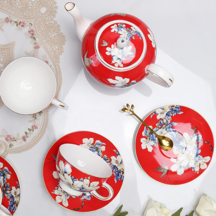 Red Peony Bone China Coffee & Tea Set