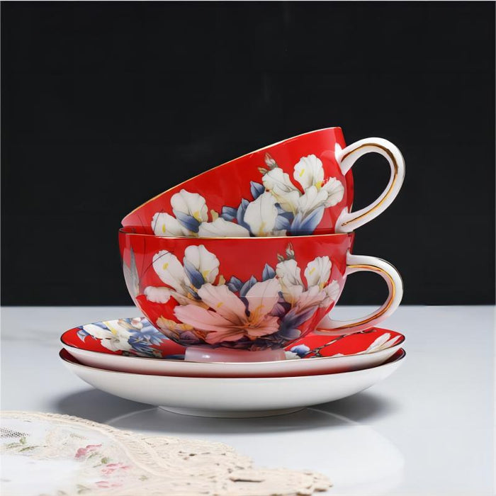 Red Peony Bone China Coffee & Tea Set