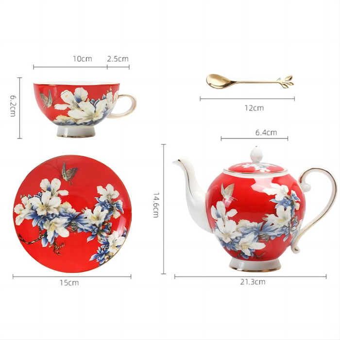 Red Peony Bone China Coffee & Tea Set
