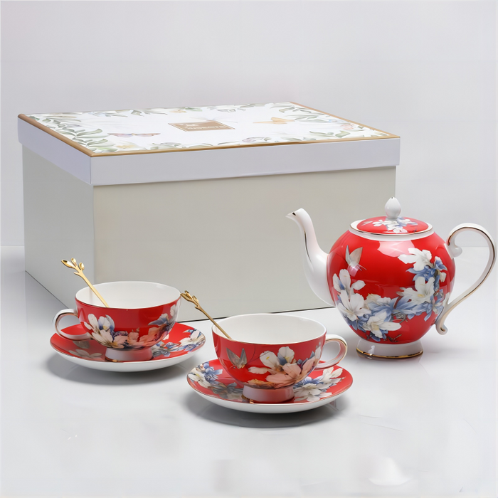 Red Peony Bone China Coffee & Tea Set