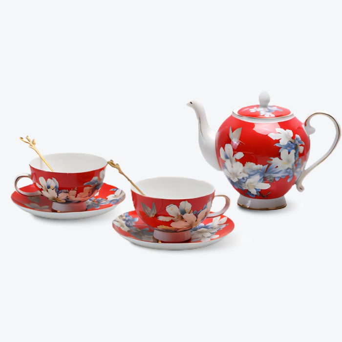Red Peony Bone China Coffee & Tea Set