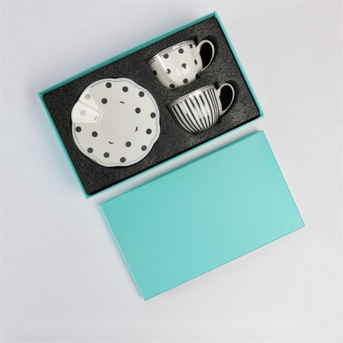 Polka Dot And Stripe Cup And Saucer Set