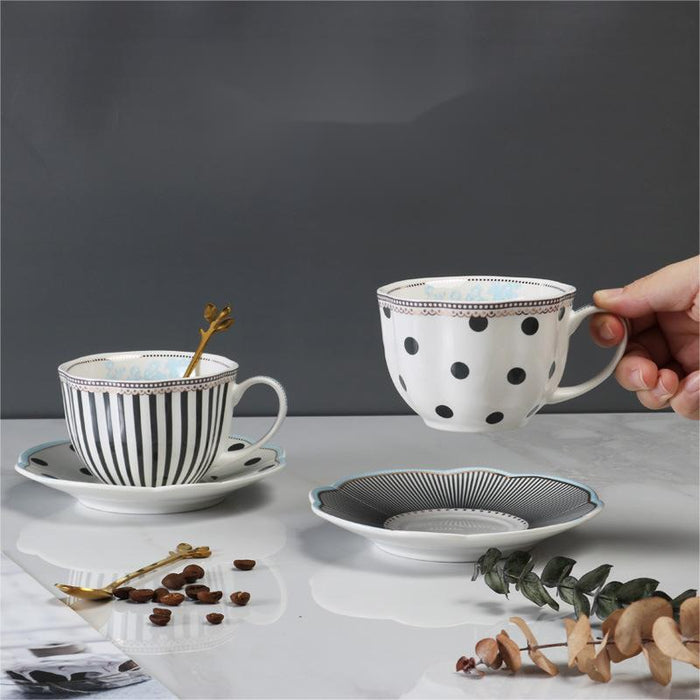 Polka Dot And Stripe Cup And Saucer Set