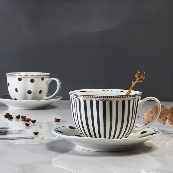 Polka Dot And Stripe Cup And Saucer Set