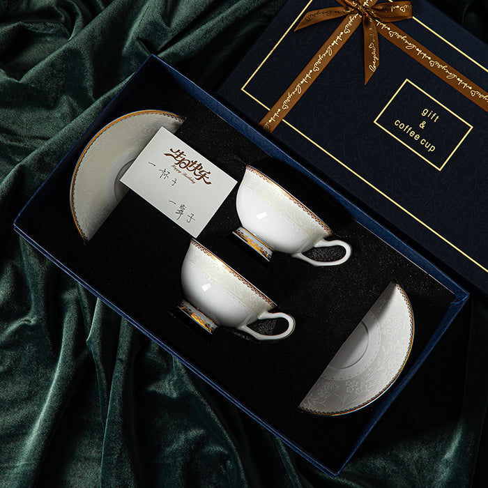 Sculpture With Golden Trim Bone China Cup And Saucer Set