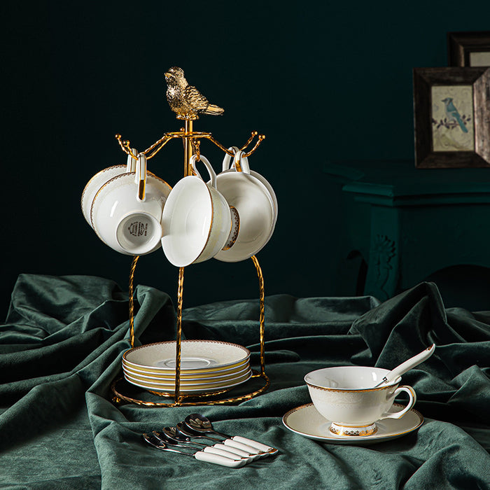 Sculpture With Golden Trim Bone China Cup And Saucer Set