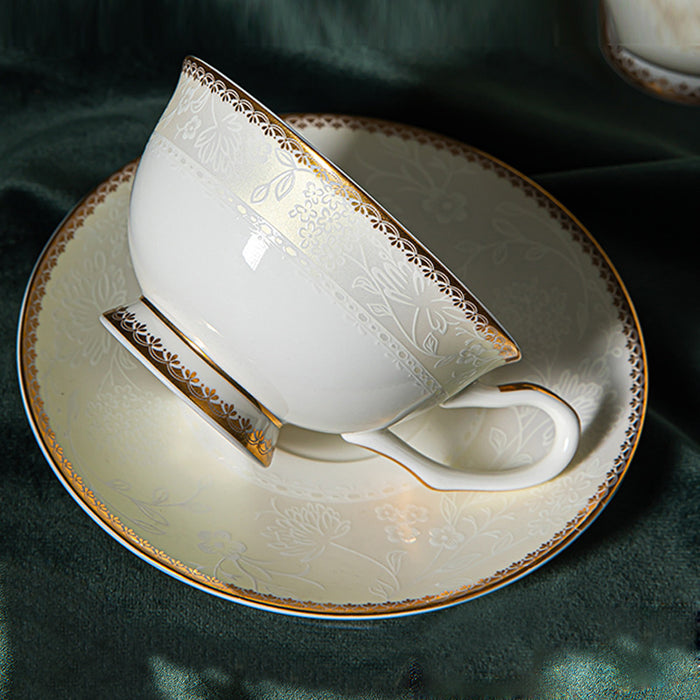 Sculpture With Golden Trim Bone China Cup And Saucer Set