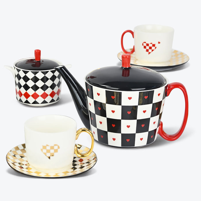 Modern Black and White Checkerboard Coffee & Tea Set