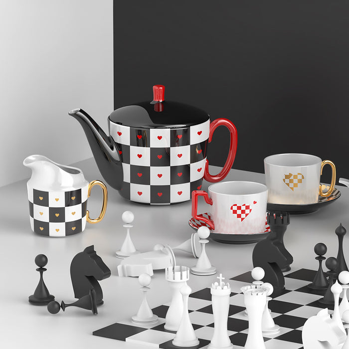 Modern Black and White Checkerboard Coffee & Tea Set