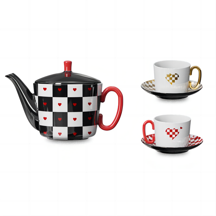 Modern Black and White Checkerboard Coffee & Tea Set