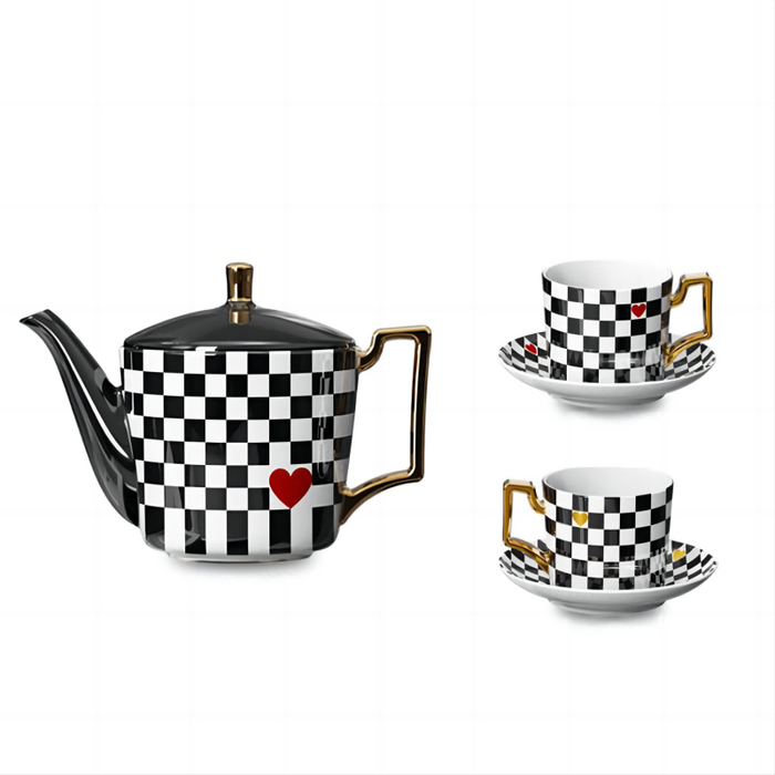 Modern Black and White Checkerboard Coffee & Tea Set