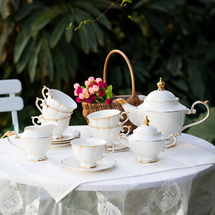 European Solid White Bone China Tea Set