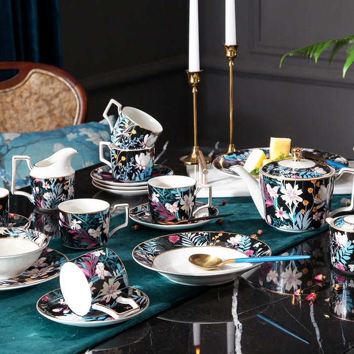 European Hand-painted Flower Pattern Coffee & Tea Set