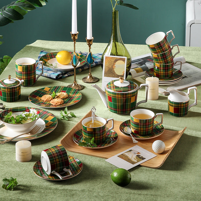 European Green Plaid Afternoon Tea & Coffee Set