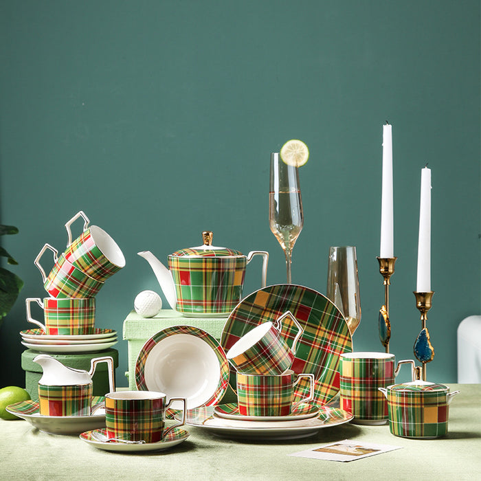 European Green Plaid Afternoon Tea & Coffee Set
