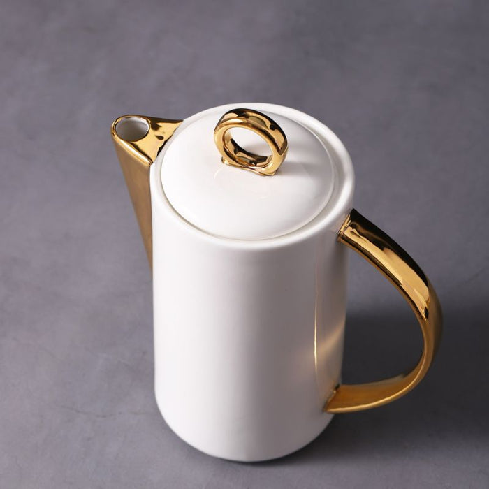 European Golden Trim Solid White Ceramic Tea Set