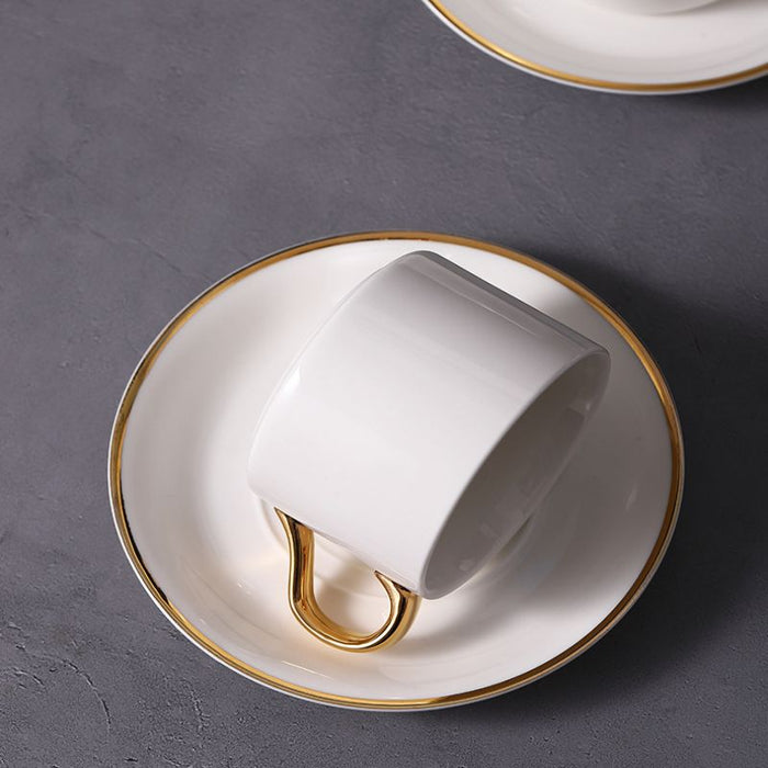 European Golden Trim Solid White Ceramic Tea Set