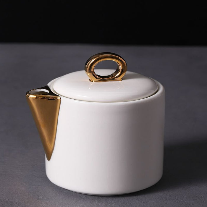 European Golden Trim Solid White Ceramic Tea Set