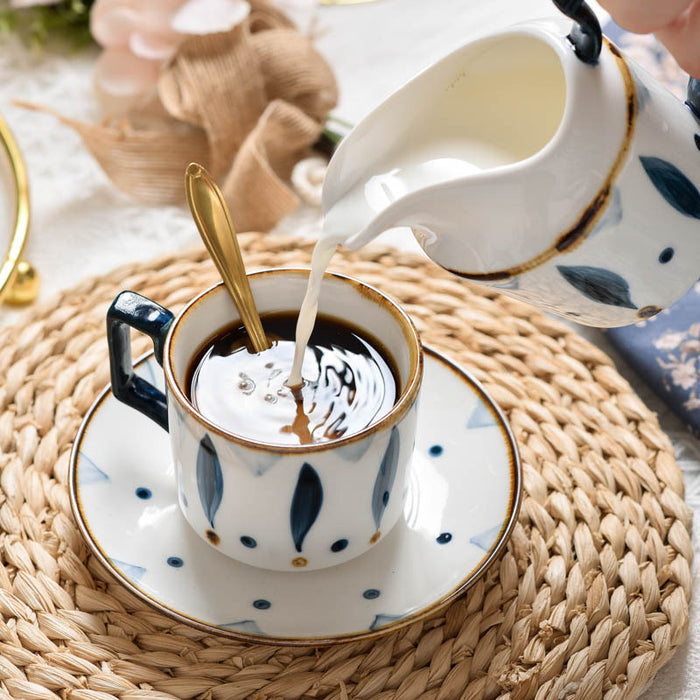 Hand-painted Blue Leaves-Shaped Coffee & Tea Set