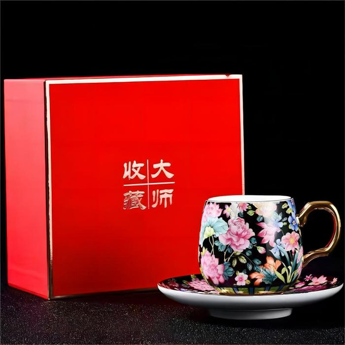 Black Royal Enamel Fine Bone China Cup And Saucer