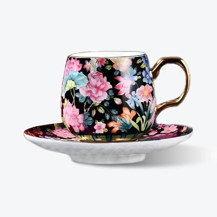Black Royal Enamel Fine Bone China Cup And Saucer