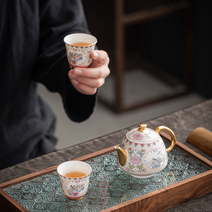 Pink Enamel Ceramic Coffee & Tea Set