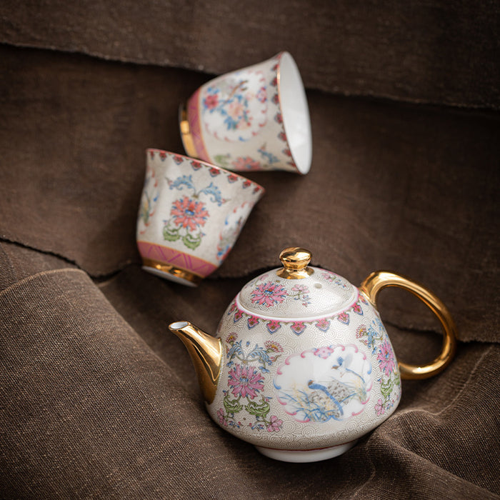 Pink Enamel Ceramic Coffee & Tea Set