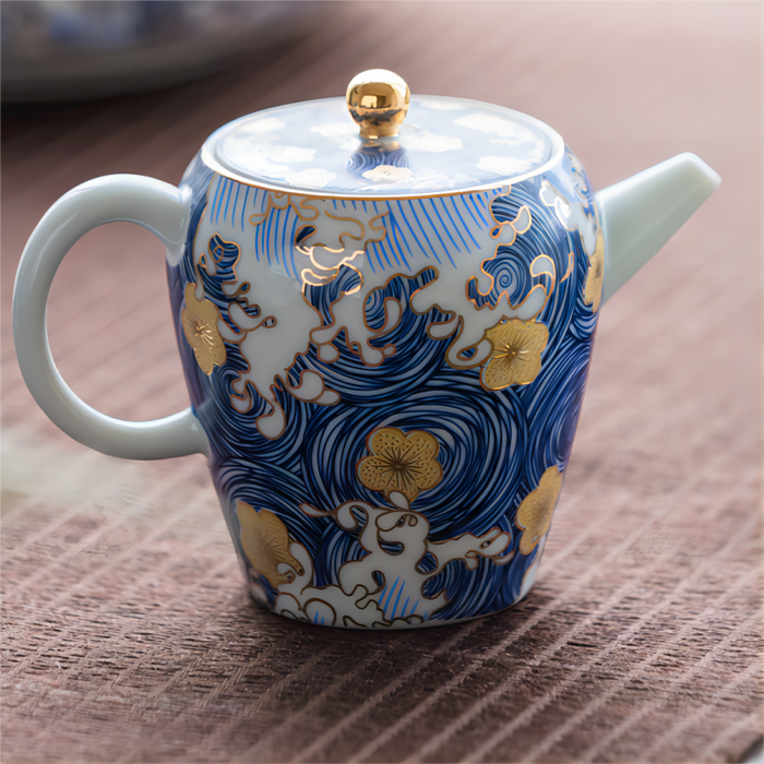 Blue Waves Enamel Ceramic Teapot