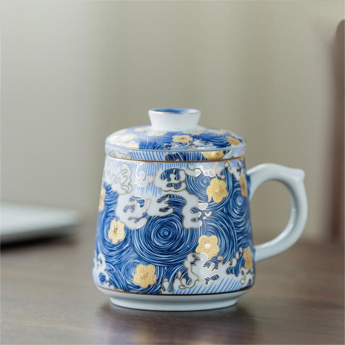 Blue Waves Enamel Ceramic Teapot