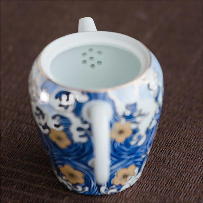 Blue Waves Enamel Ceramic Teapot