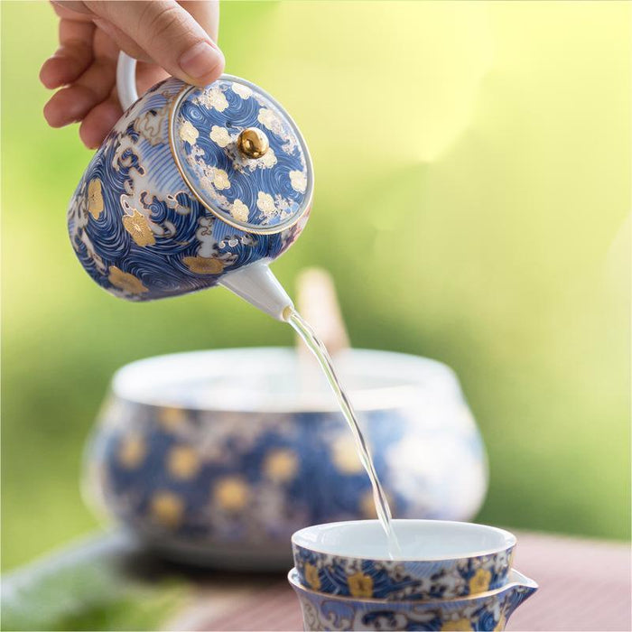 Blue Waves Enamel Ceramic Teapot