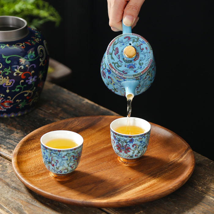 Blue Royal Enamel Ceramic Tea Sets With Caddy