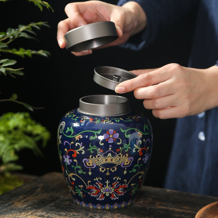 Blue Royal Enamel Ceramic Tea Sets With Caddy