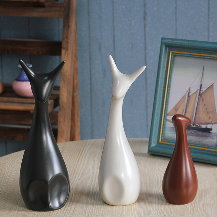 A Set Of 3 Deer Nordic Ceramic Ornaments