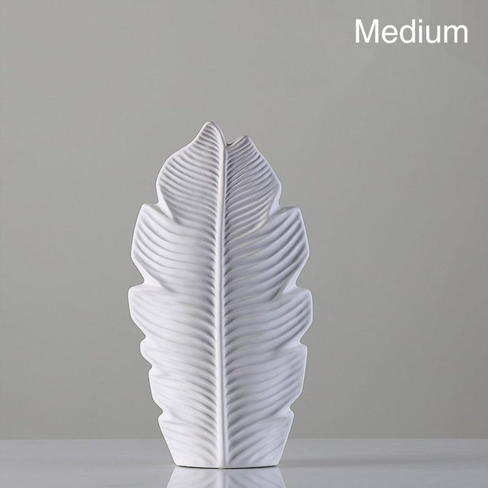 Nordic White Leaf Ceramic Vase