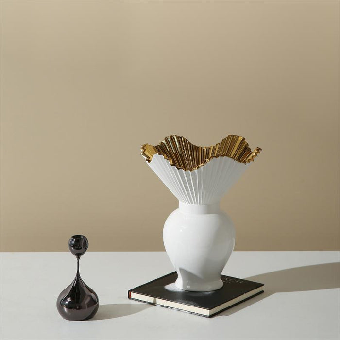 White Lotus Leaf -Shaped Ceramic Vase
