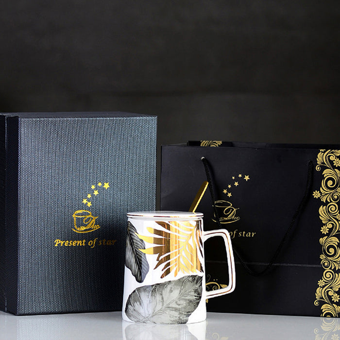 Nordic Simple Mug with Lid & Spoon Gift Set